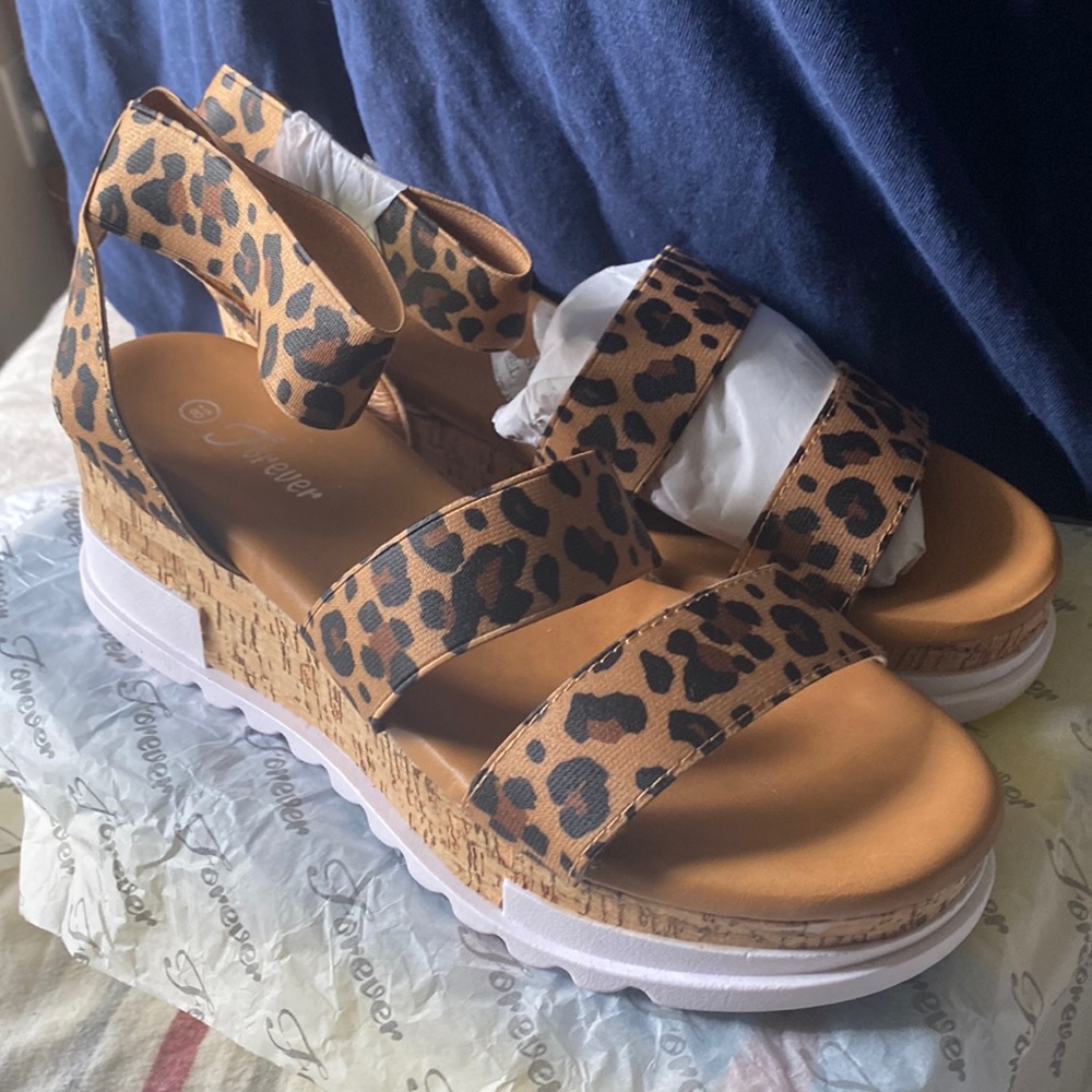Platform Leopard Print Sandals - New with box